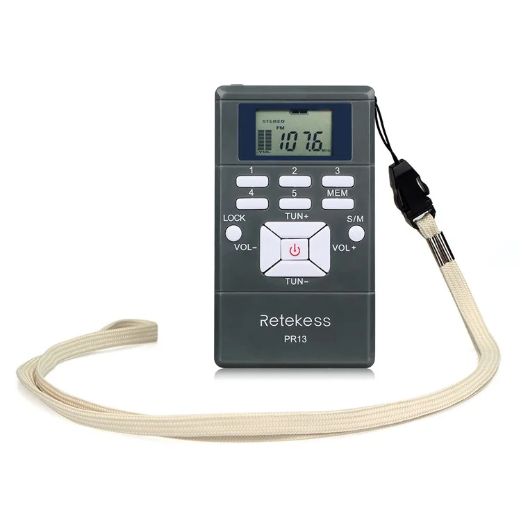 RETEKESS PR13 Portable FM Radio Mono / Stereo Digital Clock Radio with Earphone and Lanyard