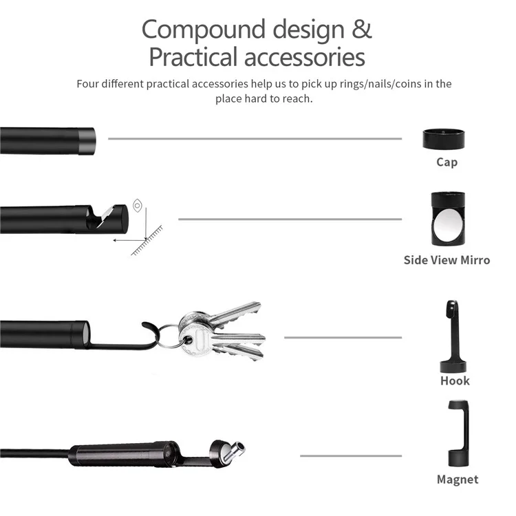 B315 5m Hartdraht 5,5 mm Einzellinsenindustrie Home Car Endoscope Inspektionskamera Mit 4,3 '' '' Bildschirm Und 8 LED -leuchten