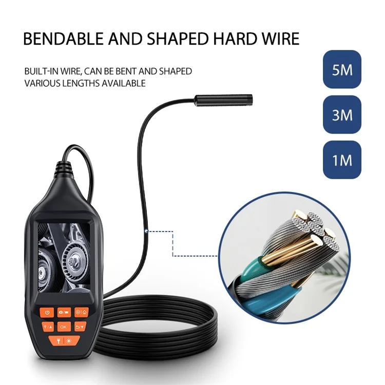 M30 10m Hard Wire Waterproof Single 8mm Lens 3.0'' IPS Screen 1080P Industrial Endoscope with 8 LED Lights