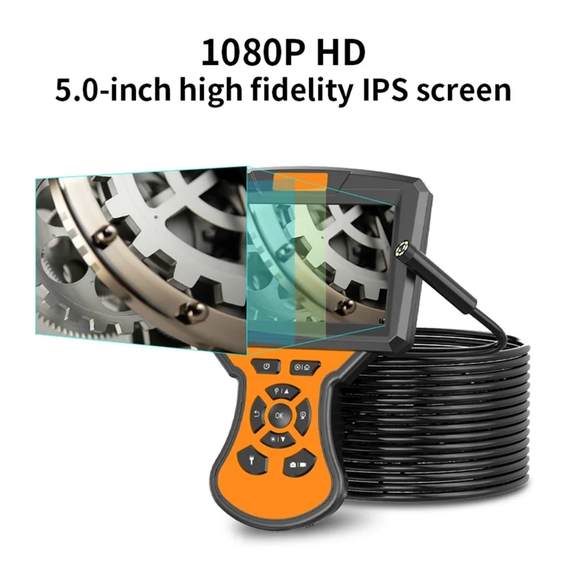 M50 Industrial Digital Borescope 15m / 49.2FT 5.0 inch 1080P 8mm IP67 Inspection Camera with 6 LED Lights  - Blue