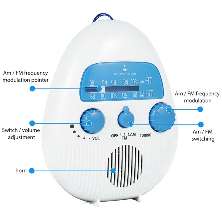 Altavoz portátil con radio AM/FM SY-900 IPX4 resistente al agua, alimentado por batería, con cordón