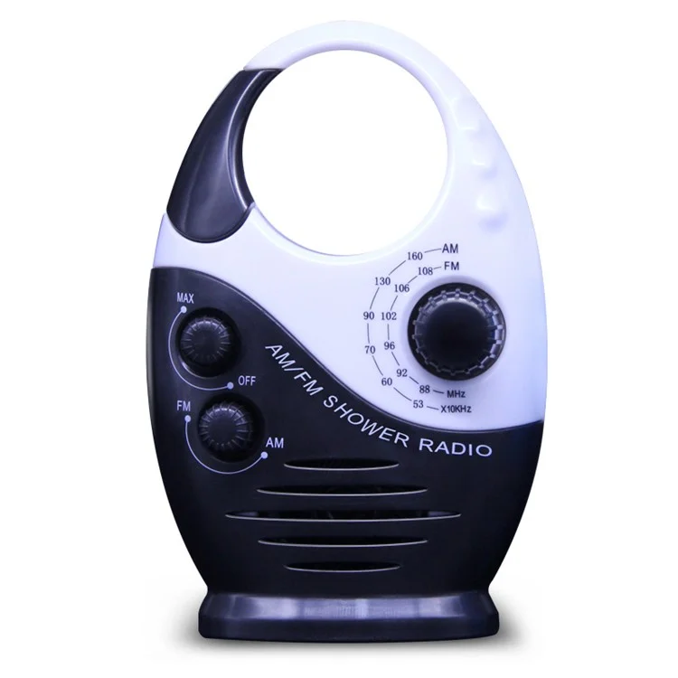 SY-950 Portable Shower Radio AM FM IPX4 Resistente al Agua Altavoz Alimentado por Batería con Asa Superior - Negro