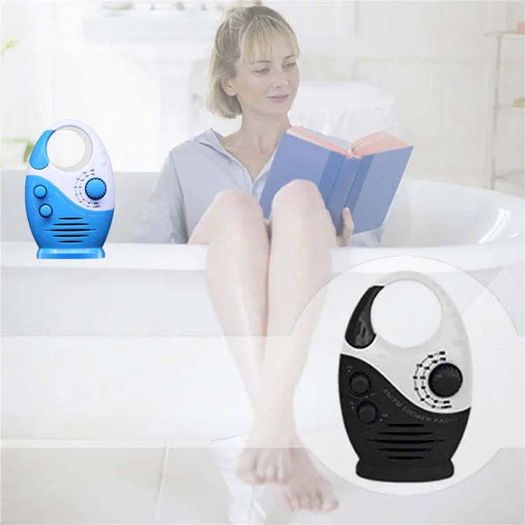 SY-950 Portable Shower Radio AM FM IPX4 Resistente al Agua Altavoz Alimentado por Batería con Asa Superior - Negro