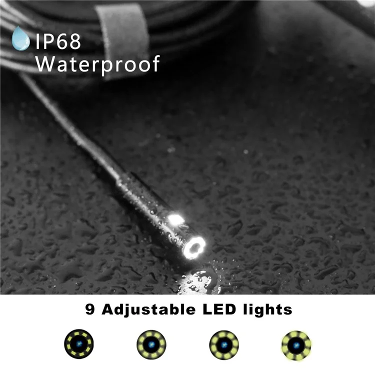 F280 2m Hard Wire 8mm Dual Lens WiFi Industrial Endoscope Dimmable 9-LED Hand-held Waterproof Sewer Pipe Inspection Camera