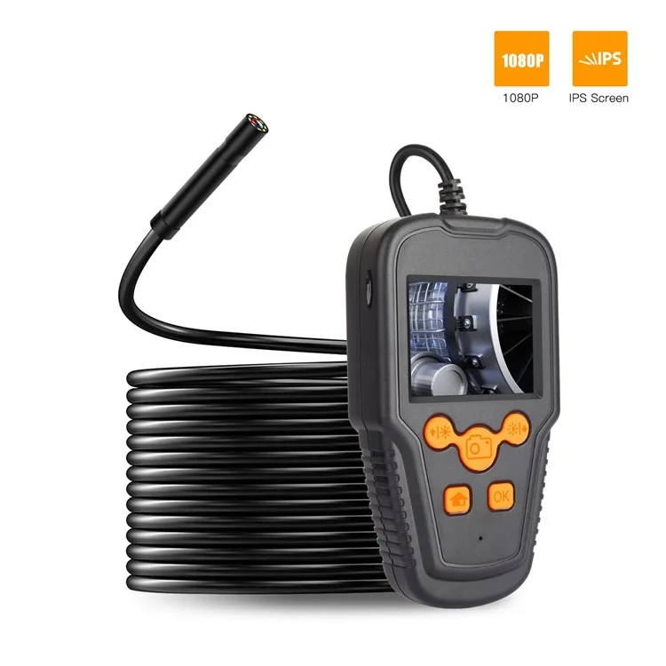 P60A 2m Hard Wire 8mm Lens Portable Waterproof 1080P Industrial Endoscope 2.4 inch Screen Inspection Camera Pipe Borescope