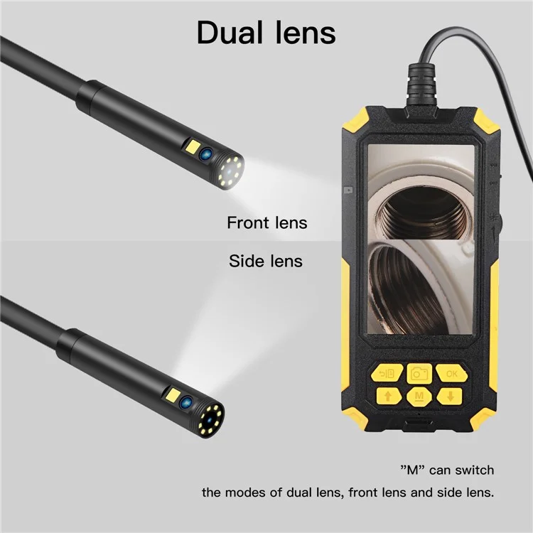 P50 4.5-inch Screen Industrial Smart Phone Endoscope with 8mm / 10m Hard Wire IP68 Waterproof Borescope Scope Camera Dual Lends Inspection Camera