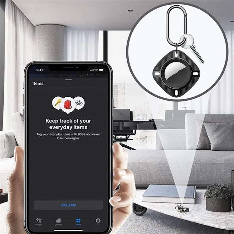Für Apple AirTag Locator TPU-Hülle Carbon Fiber Bluetooth Tracker Schutzhülle mit Schlüsselanhänger - Blau