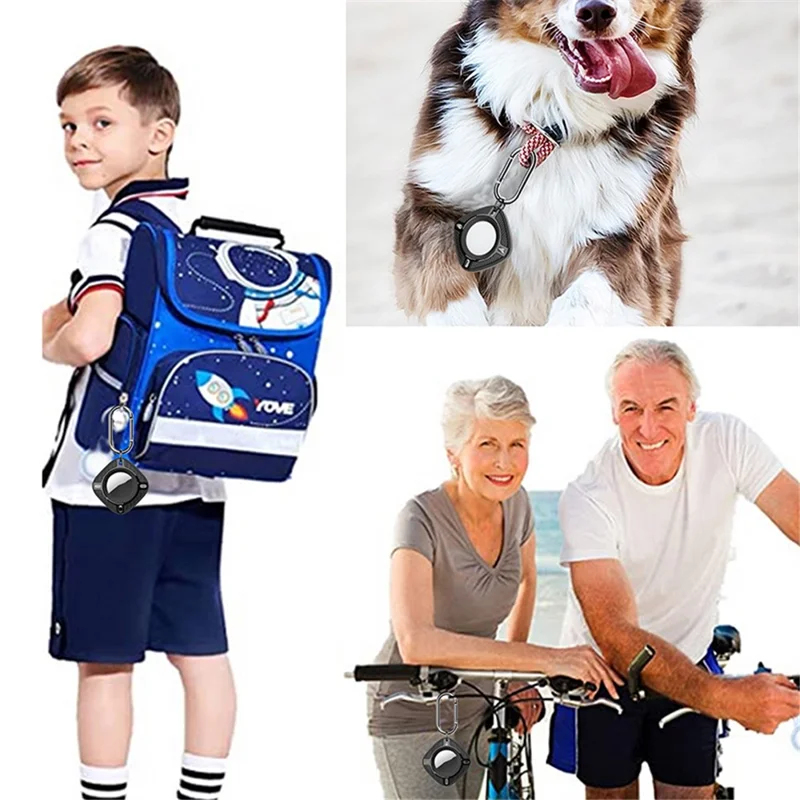 For Apple AirTag Locator TPU Case Carbon Fiber Bluetooth-compatible Tracker Protective Cover with Key Chain - Black