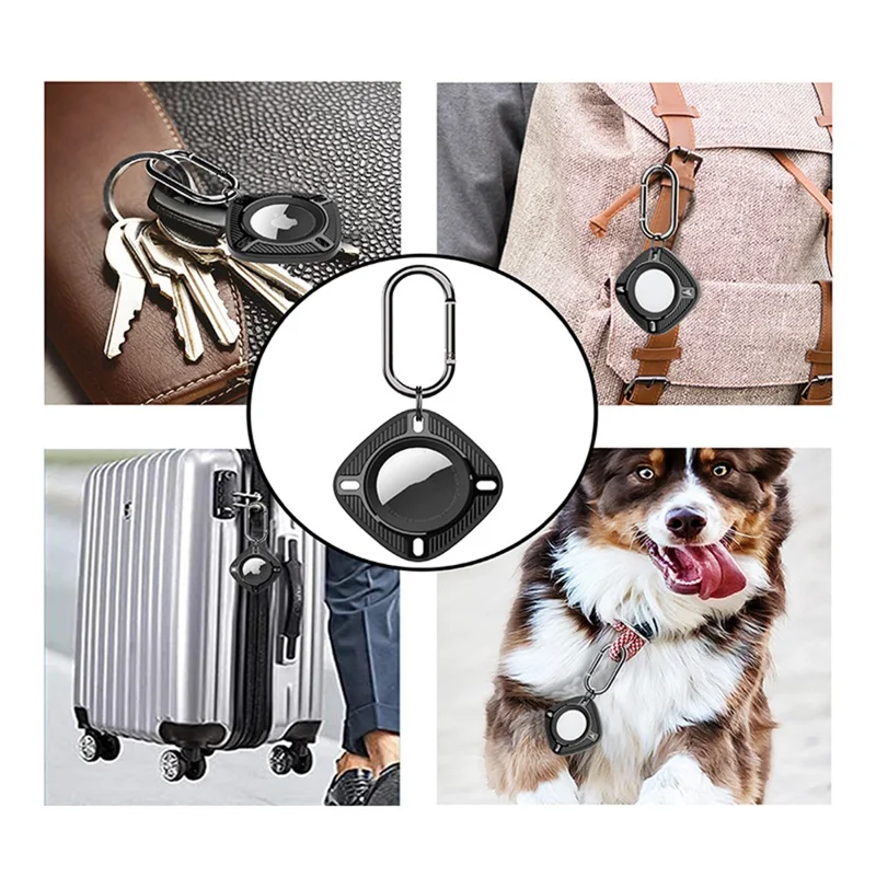 For Apple AirTag Locator TPU Case Carbon Fiber Bluetooth-compatible Tracker Protective Cover with Key Chain - Black