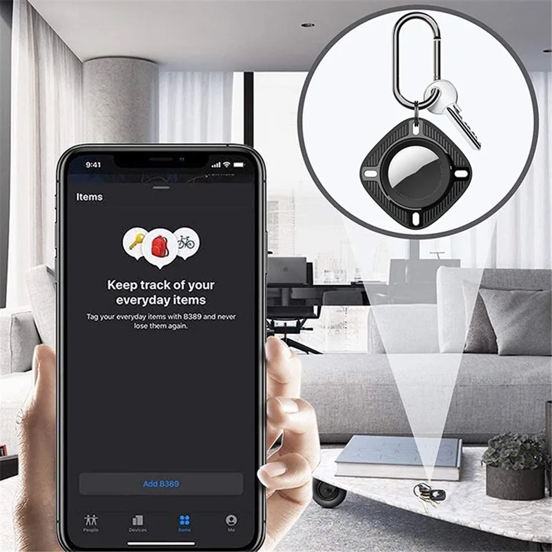 For Apple AirTag Locator TPU Case Carbon Fiber Bluetooth-compatible Tracker Protective Cover with Key Chain - Black