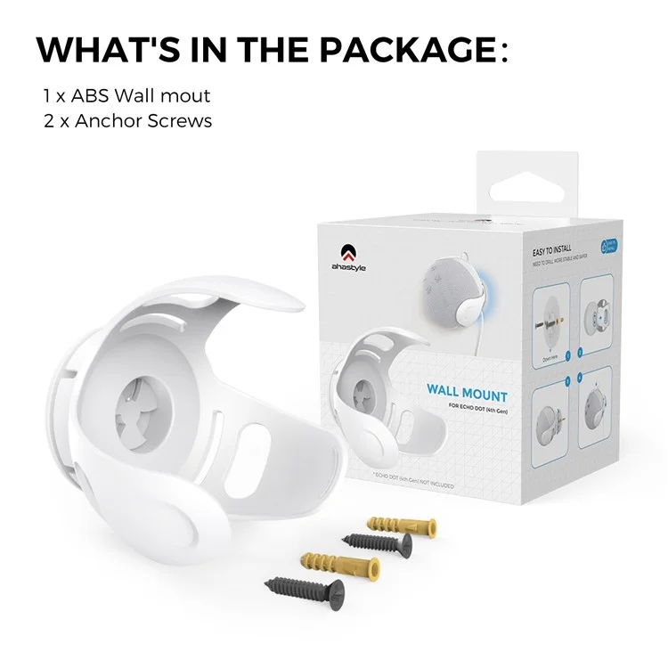 Ahastyle PT183 Para Amazon Alexa Echo Dot 4 Soporte de Soporte de Montaje de Pared Soporte Soporte de Altavoces Inteligentes Accesorio - Blanco