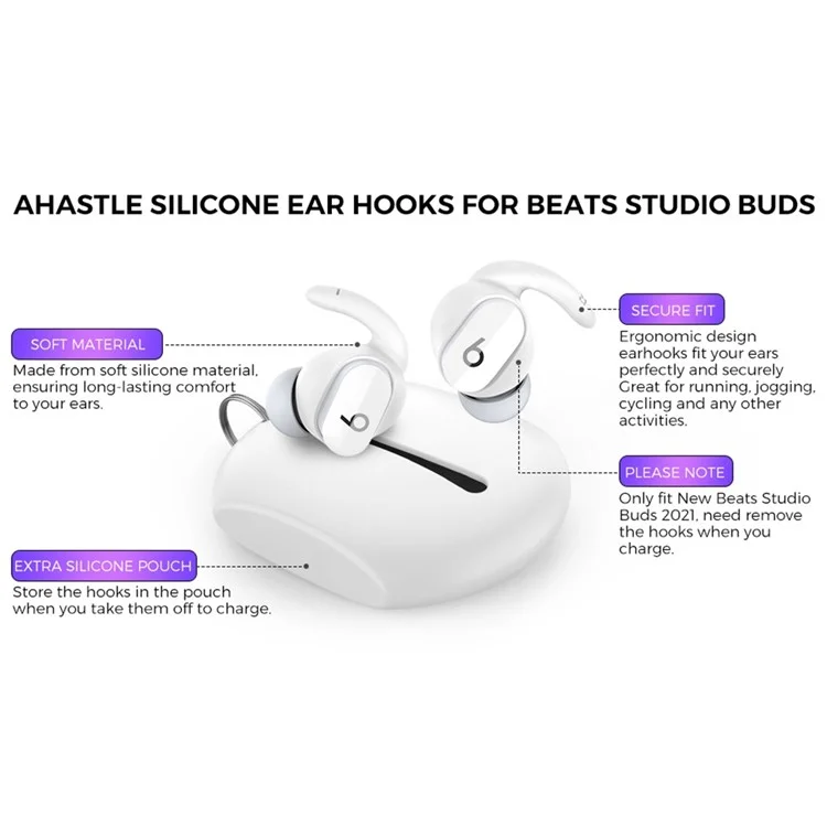 AHASTYLE PT172 1 Par de Capa de Fone de Ouvido de Silicone para Beats Studio Buds, Pontas de Ouvido Macias e Confortáveis - Preto