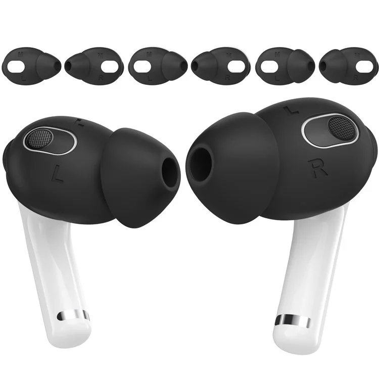 AHASTYLE PT66-3 3 Pares de Tampas de Silicone para Fone de Ouvido para Apple AirPods 3, Substituição de Pontas de Fone de Ouvido Sem Fio, Tamanho: M - Preto