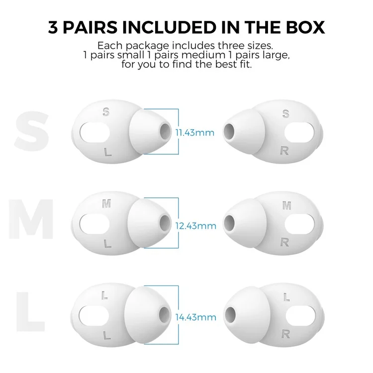 AHASTYLE PT66-3 3 Paia di Cuscinetti per Auricolari in Silicone per Apple AirPods 3, Copertura Morbida per Auricolare, Dimensione: L - Nero