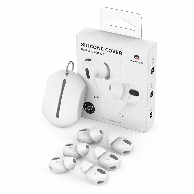 AHASTYLE PT66-3 3 Paia di Cuscinetti per Auricolari in Silicone per Apple AirPods 3, Copertura Morbida per Auricolare, Dimensione: L - Nero