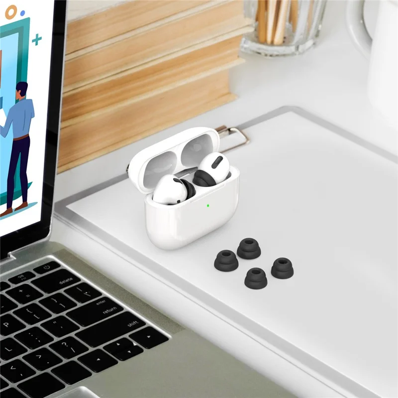 AhaStyle PT99-2 For Apple AirPods Pro 3 Pairs Earphone Cap Silicone Soft Ear Tips Replacement, Size: S+M+L - Black