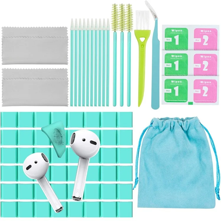 AHASTYLE PT-DD178 Bluetooth-compatible Headset Keyboard Cleaning Tools Kit Dust Removal Pen Brush Tweezers Wipe Cloth Set - Blue