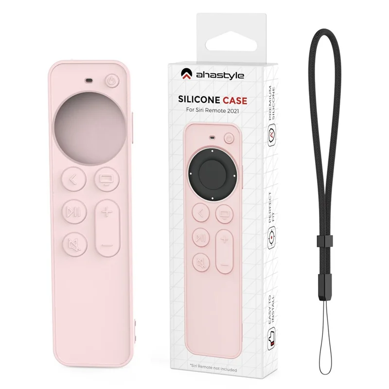 AHASTYLE PT167 for Apple TV Remote Silicone Protective Shell Anti-drop Case Cover with Lanyard - Pink