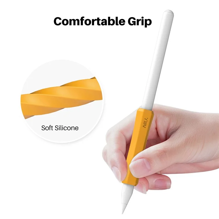 Ahastyle PT-LC03 Pour Apple Crayer (1ère Génération) / (2e Génération) Paun Grip Nant Slip Protective Protective Silicone Stylus Caprip Couvercle - Jaune