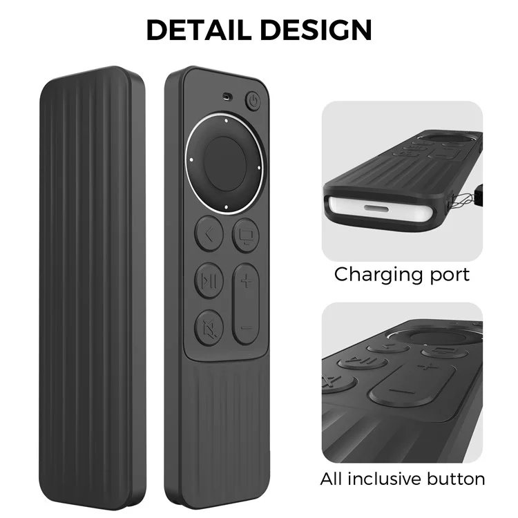 AHASTYLE PT166 Silicone Remote Protective Shell for Apple TV 4K Siri Remote 2021 Shockproof Soft Case Cover - Black