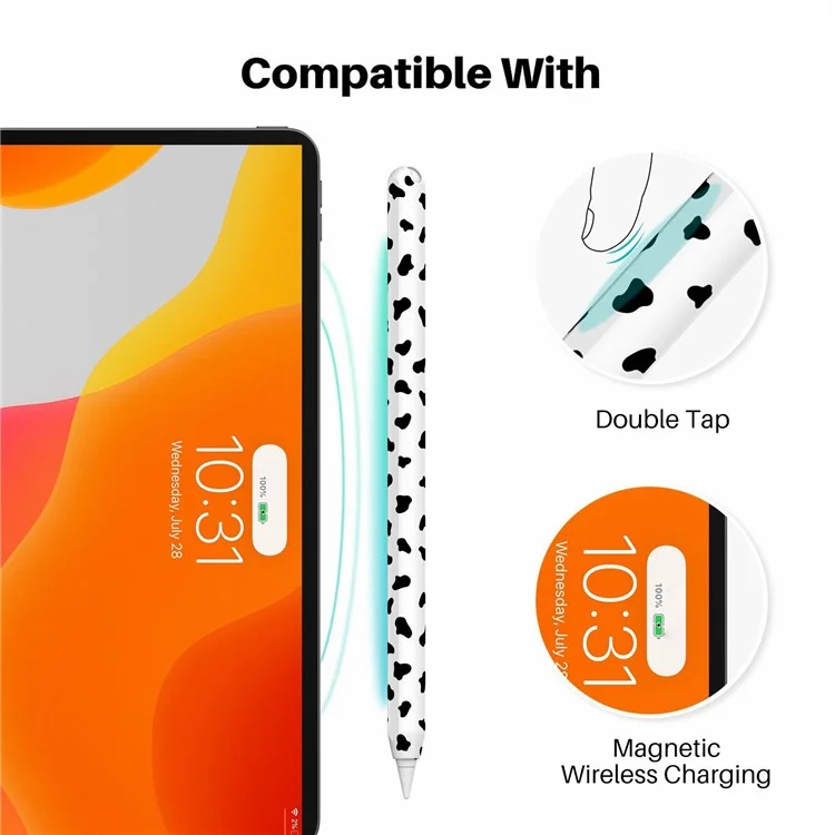 AHASTYLE PT65CW For Apple Pencil (2nd Generation) Cute Cow Pattern Stylus Pen Cover Silicone Anti-drop Protective Sleeve - Purple