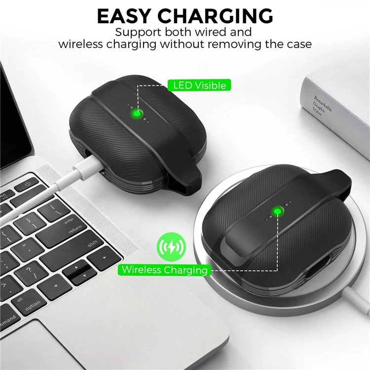 Ahastyle PT179 Écouteur de Protection Des Écouteurs Pour Apple AirPods 3, Bluetooth Ecoutphone Anti-scratch TPU + Silicone Cover Avec Carabiner - le Noir