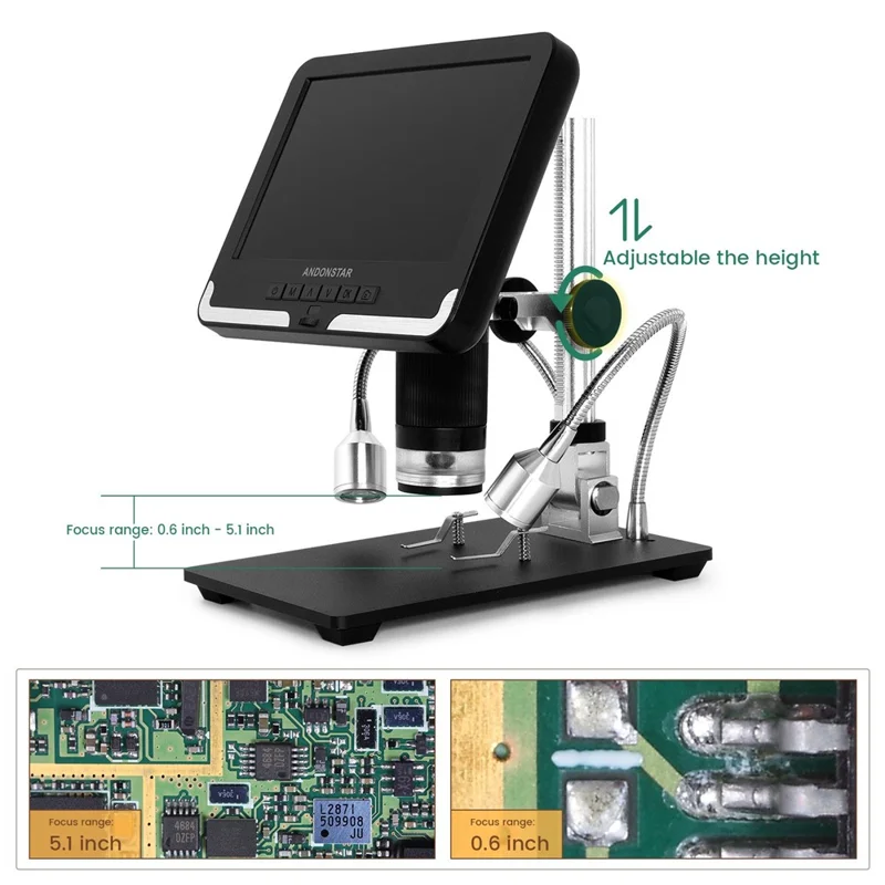 ANDONSTAR AD206 7-inch Digital Microscope 200X Magnification Soldering Tool for SMT PCB Watch Phone Repair with UV Filter - Black / US Plug