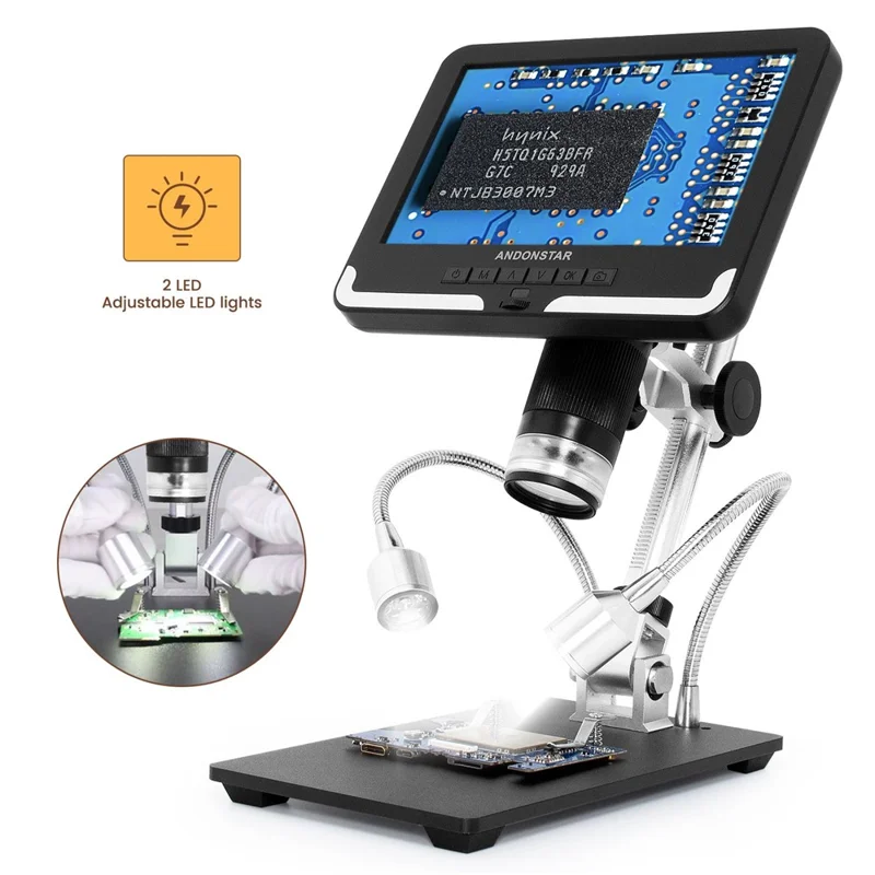ANDONSTAR AD206 7-inch Digital Microscope 200X Magnification Soldering Tool for SMT PCB Watch Phone Repair with UV Filter - Black / US Plug