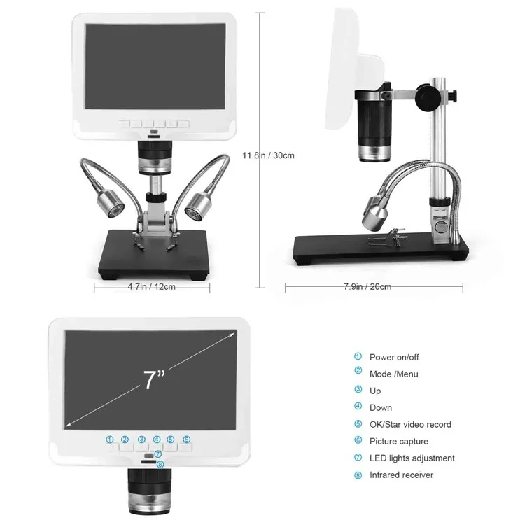 ANDONSTAR AD206 7-inch Digital Microscope 200X Magnification Soldering Tool for SMT PCB Watch Phone Repair with UV Filter - White / US Plug
