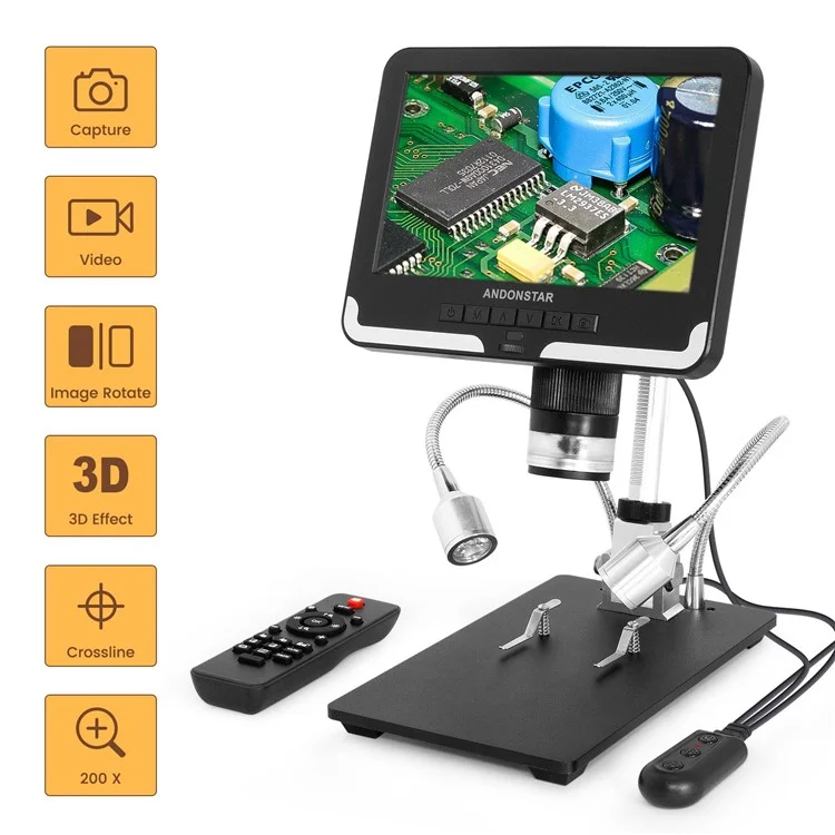 ANDONSTAR AD206 7-inch Digital Microscope 200X Magnification Soldering Tool for SMT PCB Watch Phone Repair with UV Filter - White / US Plug