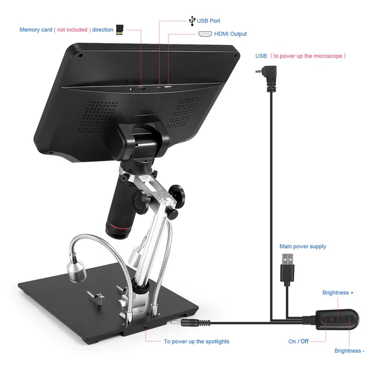 ANDONSTAR AD409 10.1 inch 300X 1080P Digital Microscope for Mobile Phone Repair Soldering Tool Support WiFi / PC / HD - US Plug