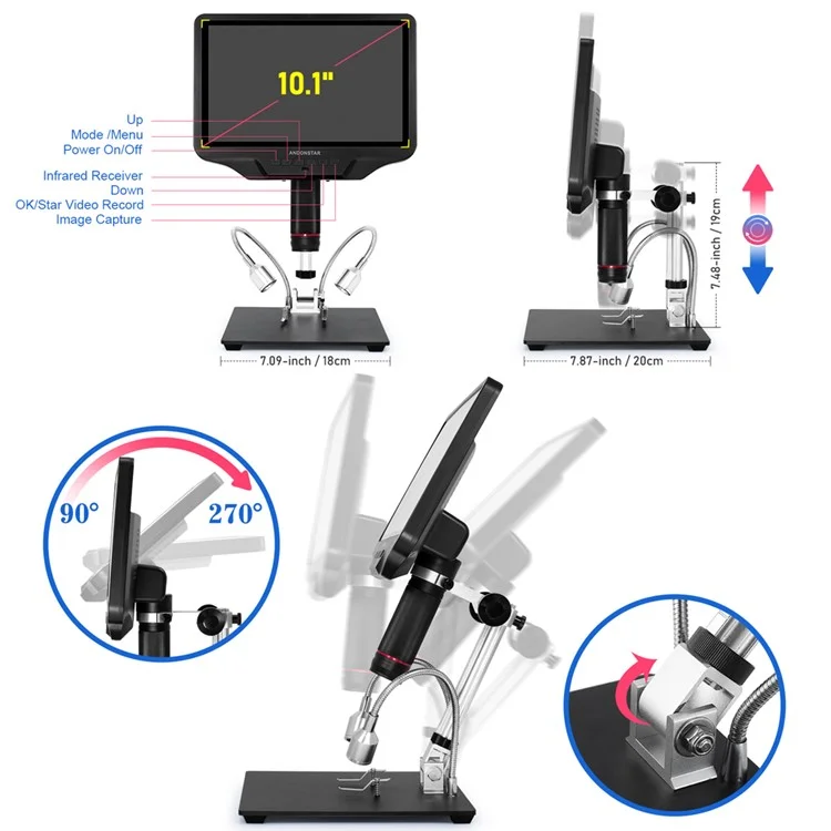 ANDONSTAR AD409 10.1 inch 300X 1080P Digital Microscope for Mobile Phone Repair Soldering Tool Support WiFi / PC / HD - US Plug