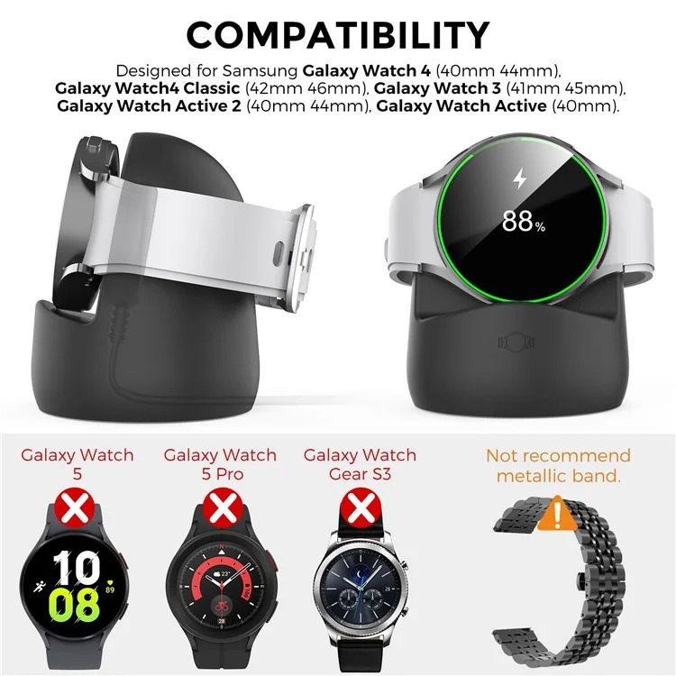 AHASTYLE PT181 For Samsung Galaxy Watch4 40mm 44mm / Watch4 Classic 42mm 46mm Silicone Charging Base Cable Management Stand - White