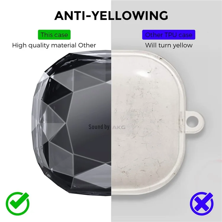 AHASTYLE WG84 Para Samsung Galaxy Buds Live / Buds Pro / Buds 2 / Buds2 Pro Capa Protetora de Fone de Ouvido Textura de Diamante Rígido PC Anti-queda - Preto Transparente