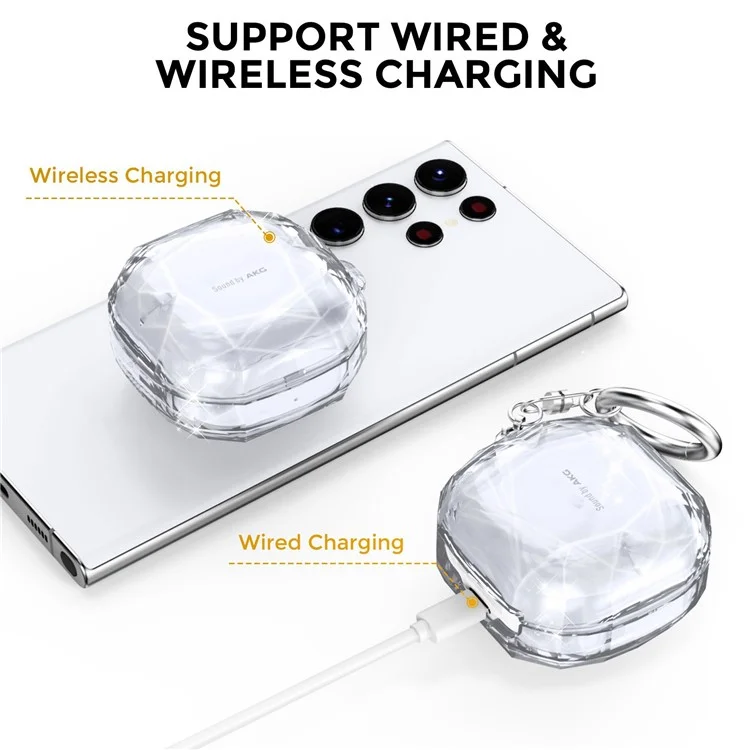 AHASTYLE WG84 Para Samsung Galaxy Buds Live / Buds Pro / Buds 2 / Buds2 Pro Capa Protetora de Fone de Ouvido Textura de Diamante Rígido PC Anti-queda - Preto Transparente