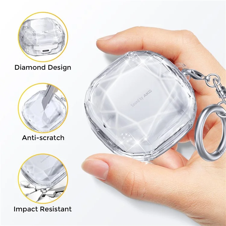 AHASTYLE WG84 Para Samsung Galaxy Buds Live / Buds Pro / Buds 2 / Buds2 Pro Capa Protetora de Fone de Ouvido Textura de Diamante Rígido PC Anti-queda - Preto Transparente