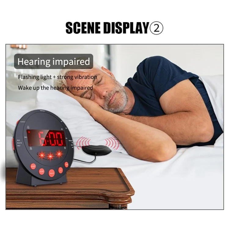 TS-BC600 Lauter Vibrierender Wecker Digital 12 / 24 -h -schlafzimmeruhr Für Gehörige Hörgeschädigte Senior