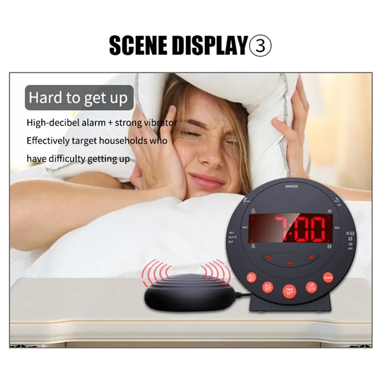 TS-BC600 Lauter Vibrierender Wecker Digital 12 / 24 -h -schlafzimmeruhr Für Gehörige Hörgeschädigte Senior