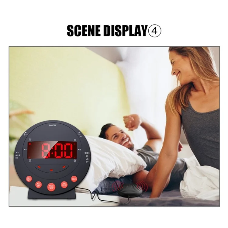 TS-BC600 Lauter Vibrierender Wecker Digital 12 / 24 -h -schlafzimmeruhr Für Gehörige Hörgeschädigte Senior