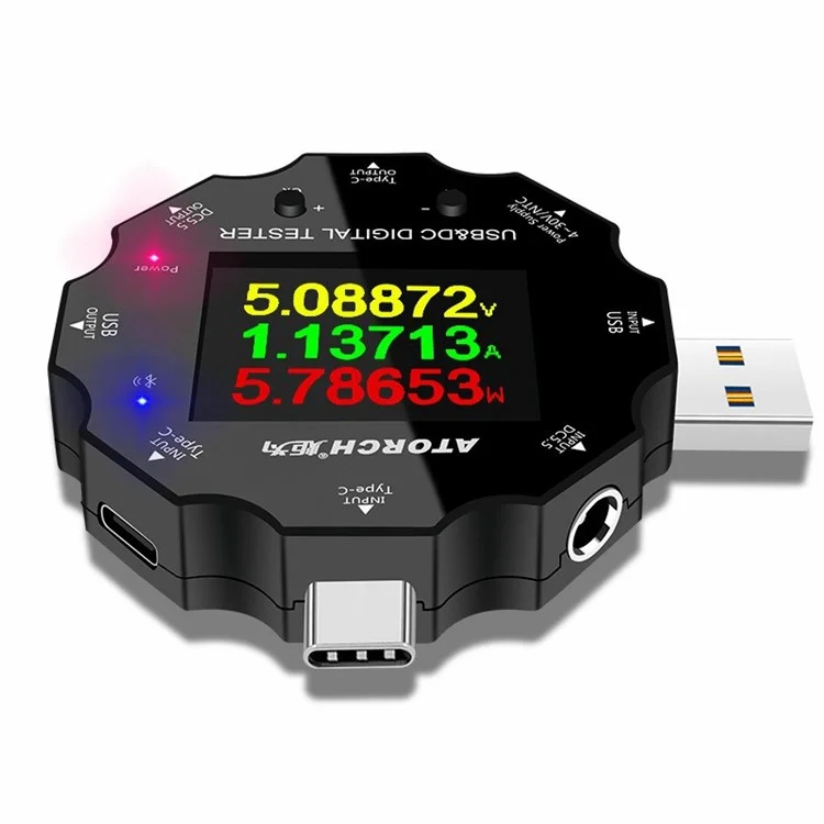 ATORCH UD18 Multímetro Digital Multi-puerto DC5.5 de 18 Interfaz DC5.5 / USB 3.0 / Tipo-c Temperatura Corriente de Energía Probador Detector de Voltaje