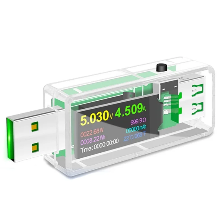 JUWEI U96P Multímetro Digital Evaluador USB IPS IPS Digital Voltaje Corriente Watt Medidor Herramienta de Detección Automática - Transparente
