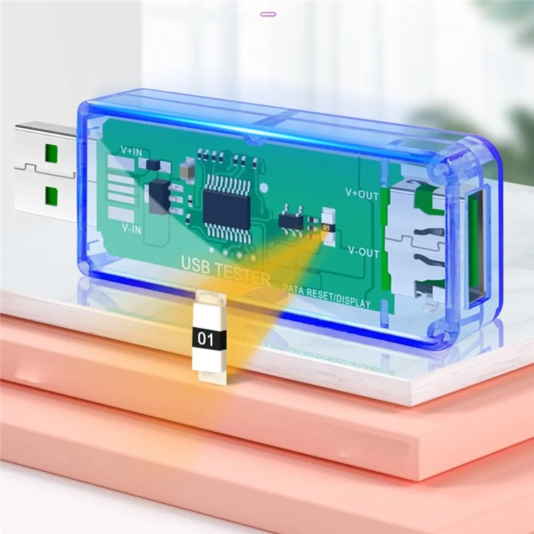 JUWEI U96P Multímetro Digital Evaluador USB IPS IPS Digital Voltaje Corriente Watt Medidor Herramienta de Detección Automática - Transparente