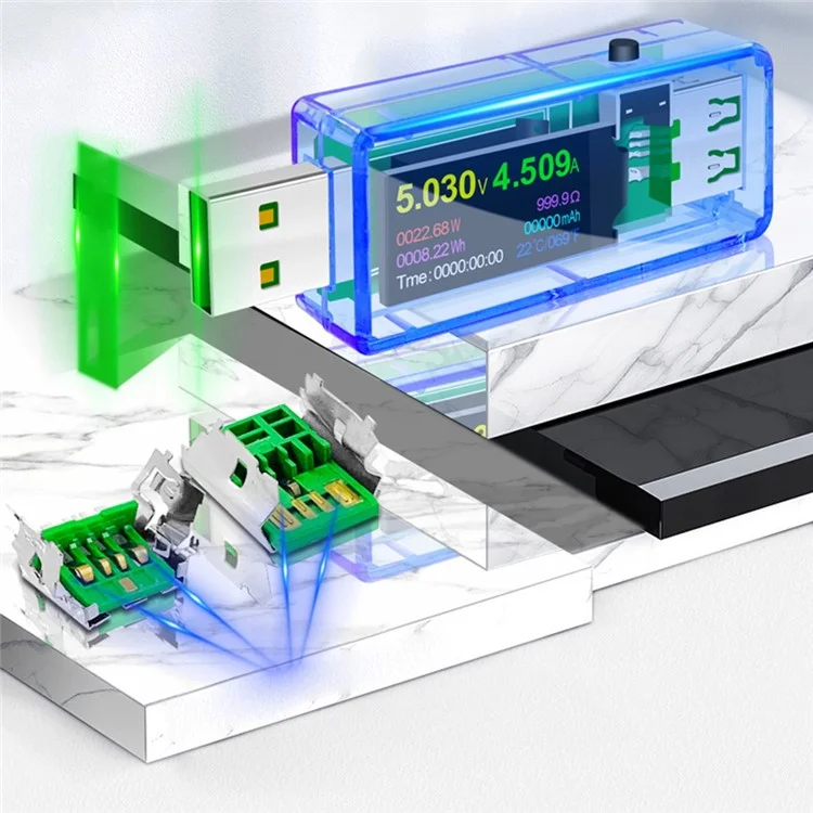 JUWEI U96P Multímetro Digital Evaluador USB IPS IPS Digital Voltaje Corriente Watt Medidor Herramienta de Detección Automática - Transparente