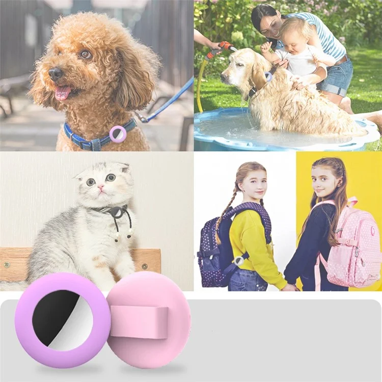 For Apple AirTag Protective Case Dog Cat Tracker Silicone Cover Soft Protection Shell, Size S / 16mm - Light Purple