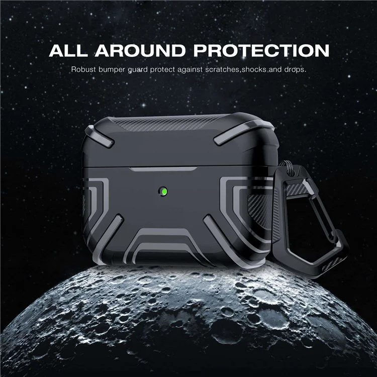 For Apple AirPods 3 Charging Case Cover Bluetooth-compatible Earbuds Protector Shockproof TPU Cover with Buckle - Black