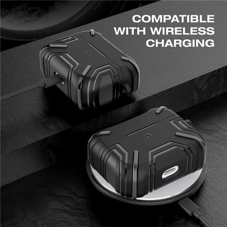 For Apple AirPods 3 Charging Case Cover Bluetooth-compatible Earbuds Protector Shockproof TPU Cover with Buckle - Black