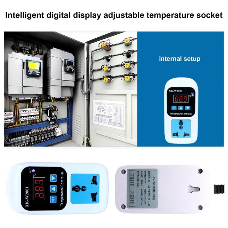 SMY-W2001 Temperature Controller Intelligent Digital Display Adjustable Temperature Socket with 1m Waterproof Probe - US Plug