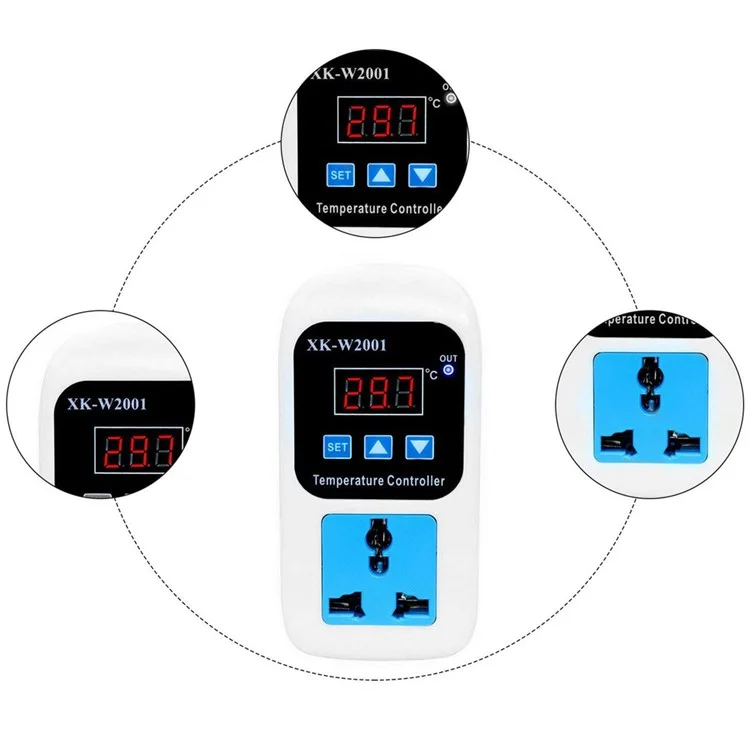 Controlador de Temperatura SMY-W2001 Pantalla Digital Inteligente Toma de Temperatura Ajustable Con Sonda Impermeable de 1 m - Enchufe de Ee. Uu.