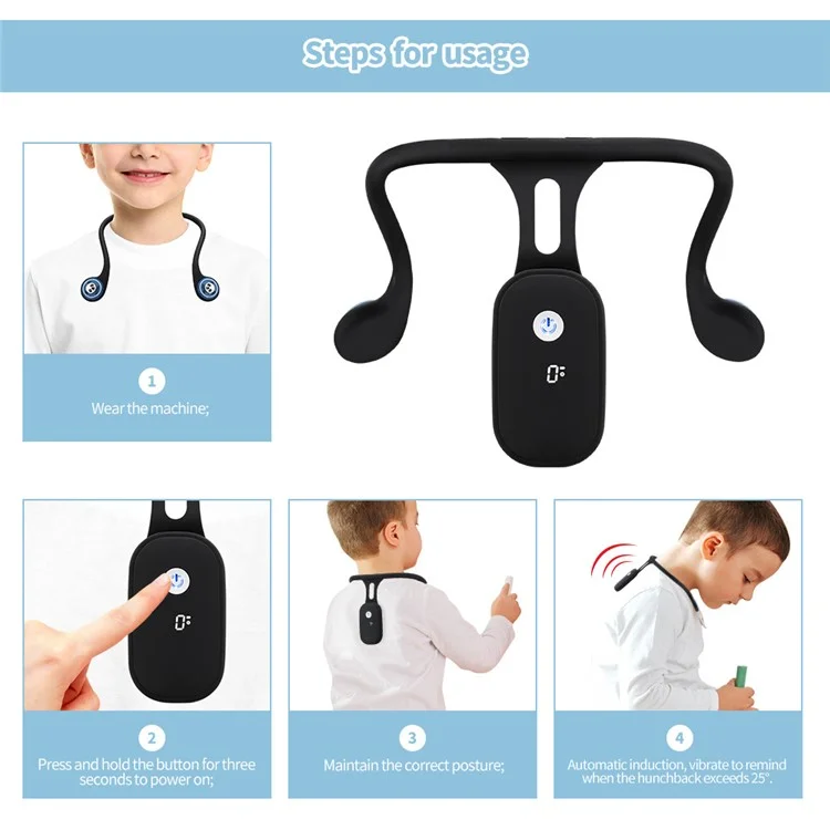 102226 Silikon-Orthopädischer Korrektor Intelligenter Automatischer Haltungstrainer für Erwachsene und Kinder Anti-Buckelkorrektor-Gerät - Schwarz