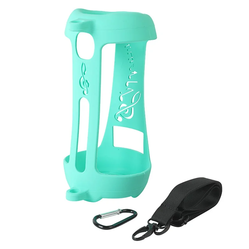 For JBL Pulse5 Soft Silicone Carrying Case Bluetooth-compatible Speaker Protective Cover with Shoulder Strap and Carabiner - Mint Green